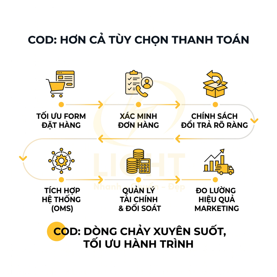 Quy trình COD tối ưu: từ tối ưu form đặt hàng, xác minh đơn, đổi trả, tích hợp hệ thống đến đo lường marketing